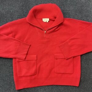 Anthropologie Sweater Womens XL Red Half Zip Pullover Two Pocket Knit Classic